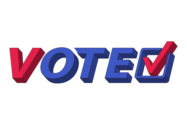 Ilustración vectorial isométrica con las letras de la palabra VOTE coloreadas en rojo y azul con una marca de comprobación