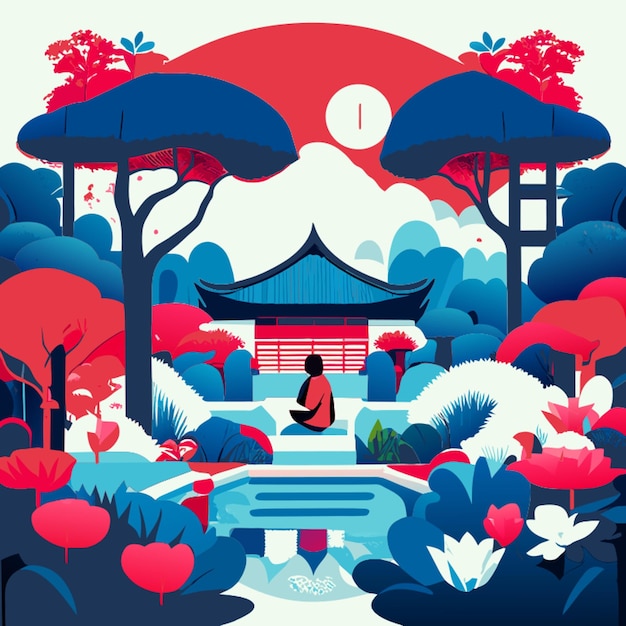 Vector ilustración vectorial de jardín de estilo de meditación