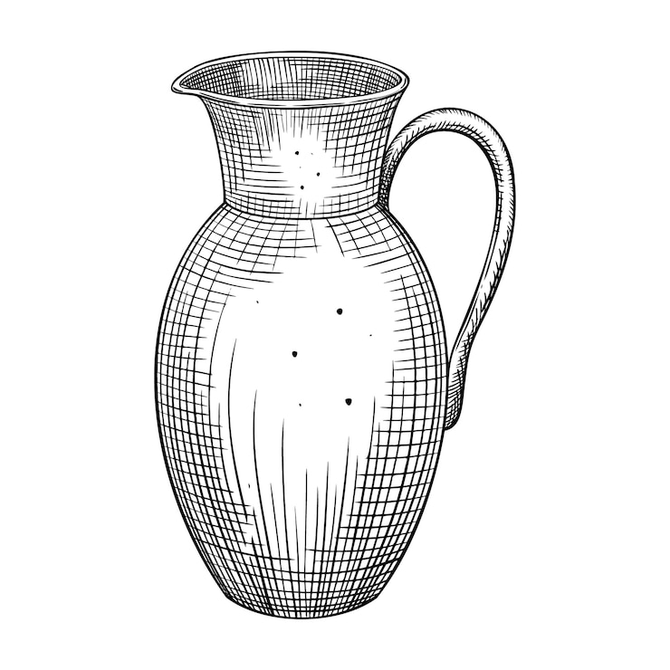 Vector ilustración vectorial de la jarra dibujo lineal de una jarra vintage pintada con tintas negras grabado de contorno de