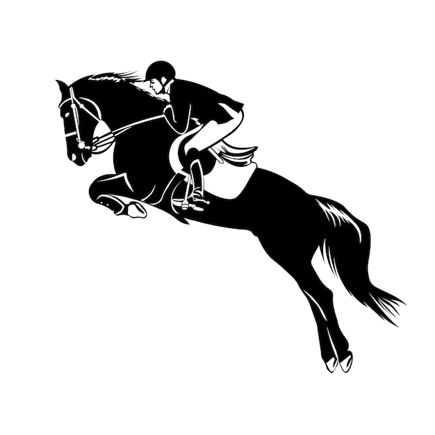 Ilustración vectorial de jinete y salto de caballo perfecta para el diseño de logotipos de entrenamiento de caballos