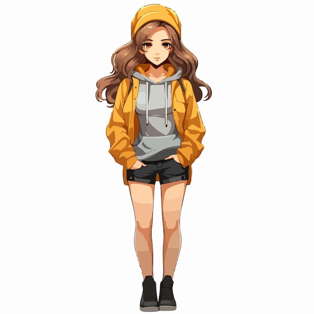 Vector ilustración vectorial de una joven anime hermosa mujer joven con una ilustración de vector de abrigo de otoño