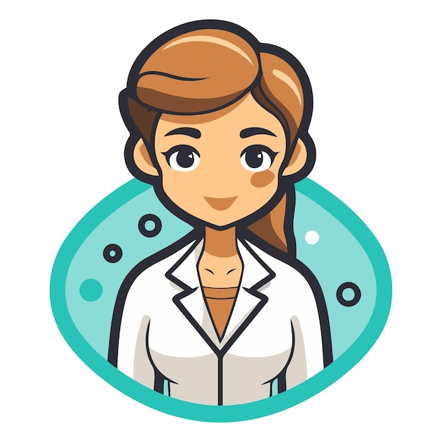 Vector ilustración vectorial de una joven doctora con una bata blanca al estilo de dibujos animados