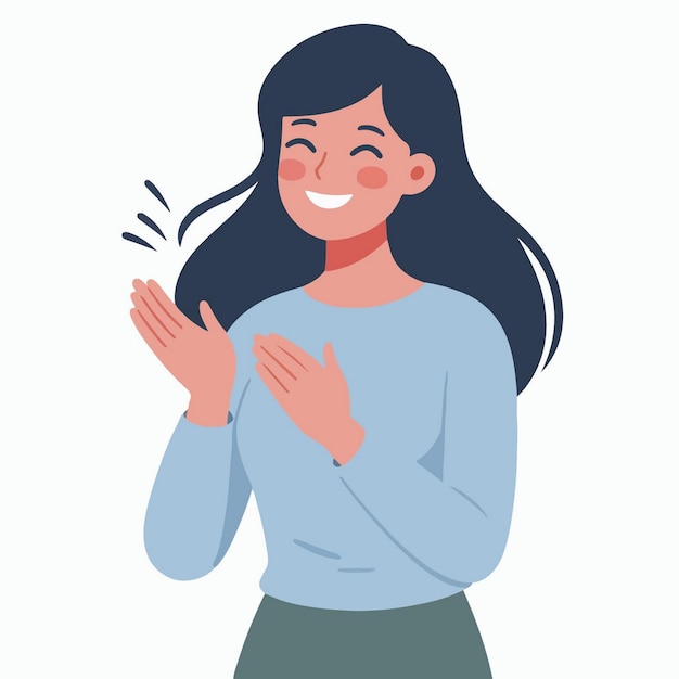 Ilustración vectorial de una joven feliz aplaudiendo sus manos