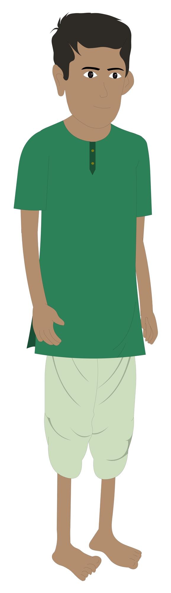 Vector ilustración vectorial de un joven indio de pie con kurta verde y dhoti blanco