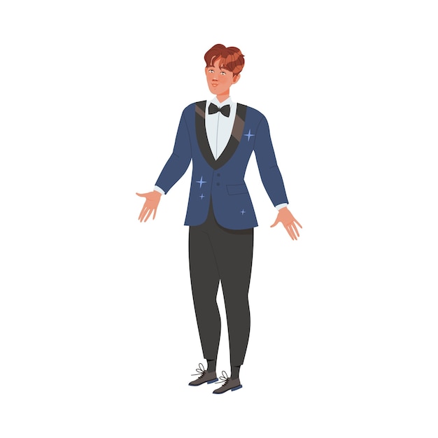 Ilustración vectorial del joven novio como hombre recién casado o recién casado de pie en traje