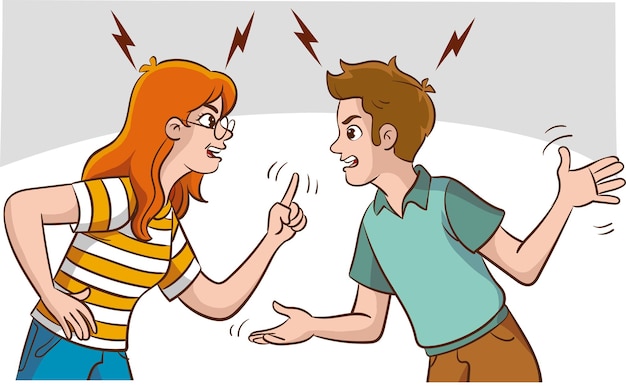 Vector ilustración vectorial de una joven pareja discutiendo