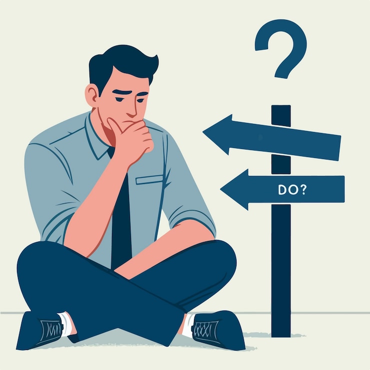 Vector ilustración vectorial de un joven sentado pensativo estresado