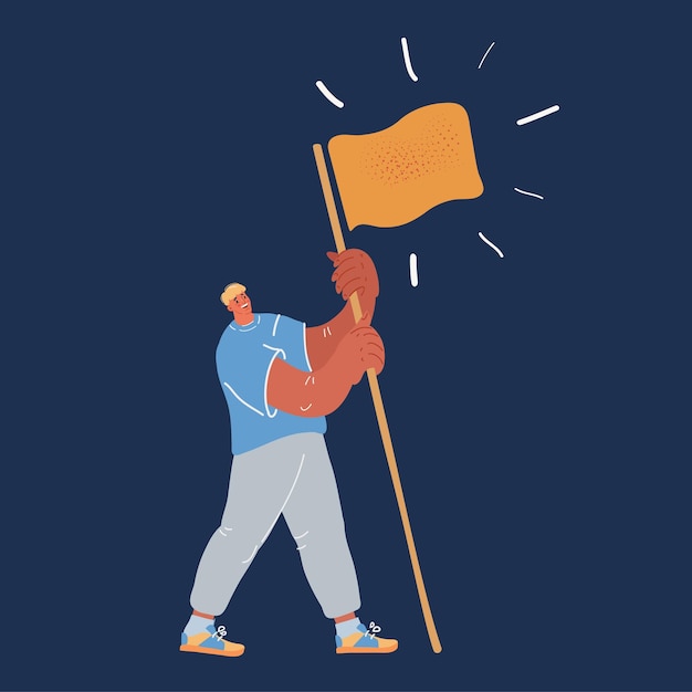 Ilustración vectorial de un joven sosteniendo una bandera