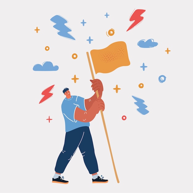 Ilustración vectorial de un joven sosteniendo una bandera