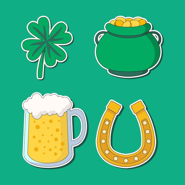 Ilustración vectorial del juego de pegatinas del día de San Patricio