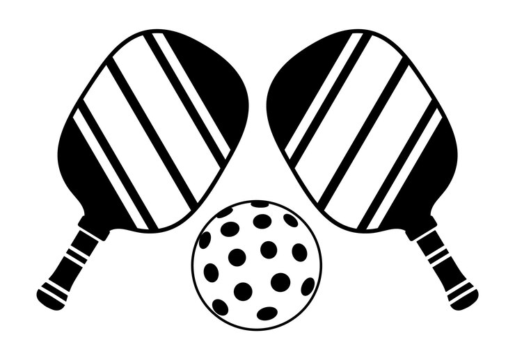 Vector ilustración vectorial del juego de pickleball elemento pickleball bola pickle bola bola deportiva y silueta de paleta