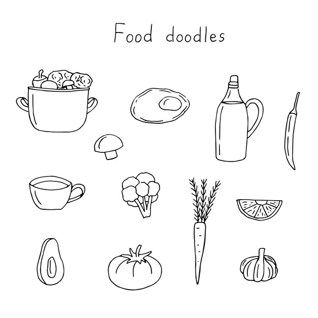 Ilustración vectorial de juegos de alimentos dibujados a mano