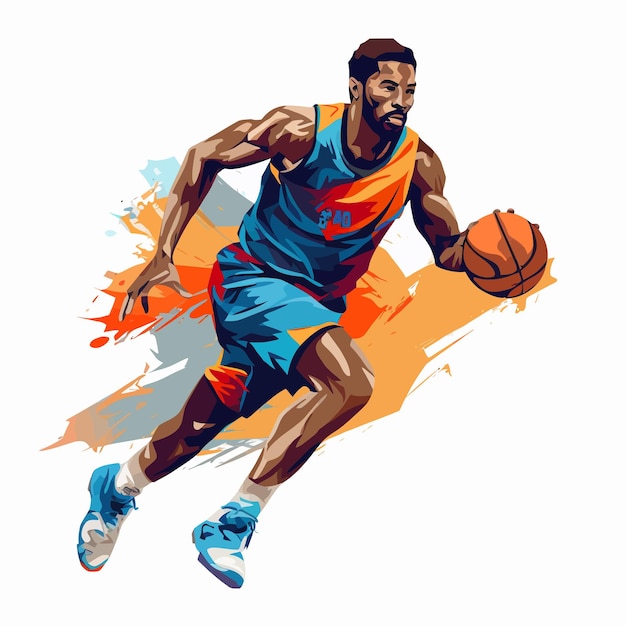 Ilustración vectorial de un jugador de baloncesto con una pelota de baloncestro