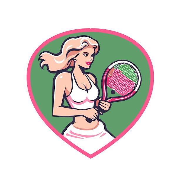 Ilustración vectorial de una jugadora de tenis con raqueta y pelota en forma de corazón