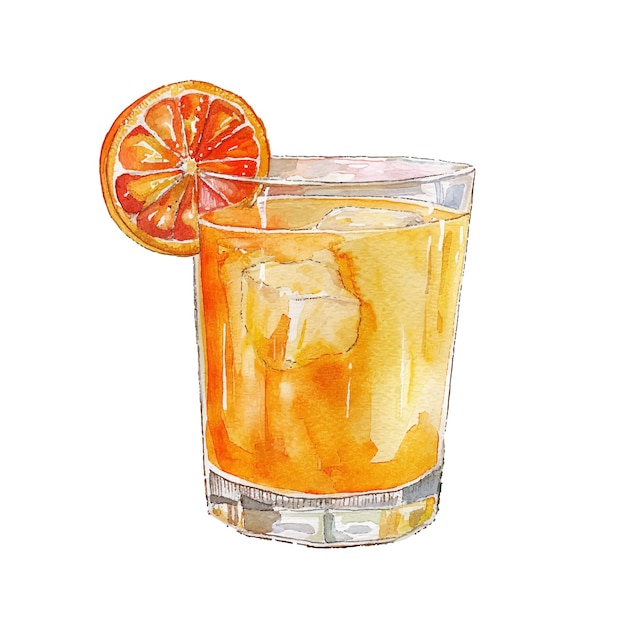 Ilustración vectorial de jugo de naranja en estilo acuarela