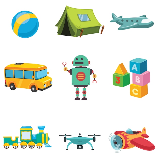 Ilustración vectorial de juguetes para niños