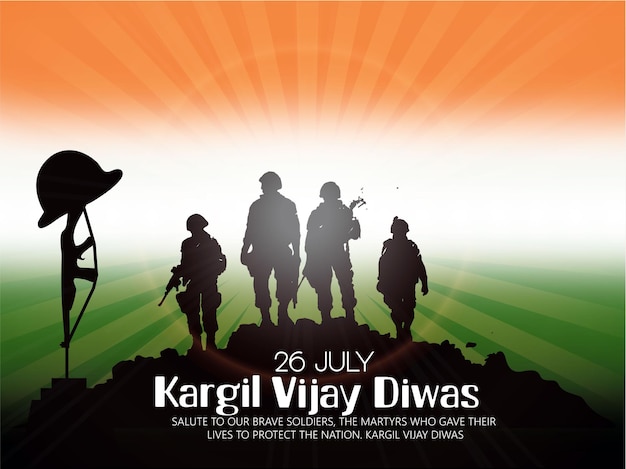 Ilustración vectorial de Kargil Vijay Diwas con la bandera india tricolor