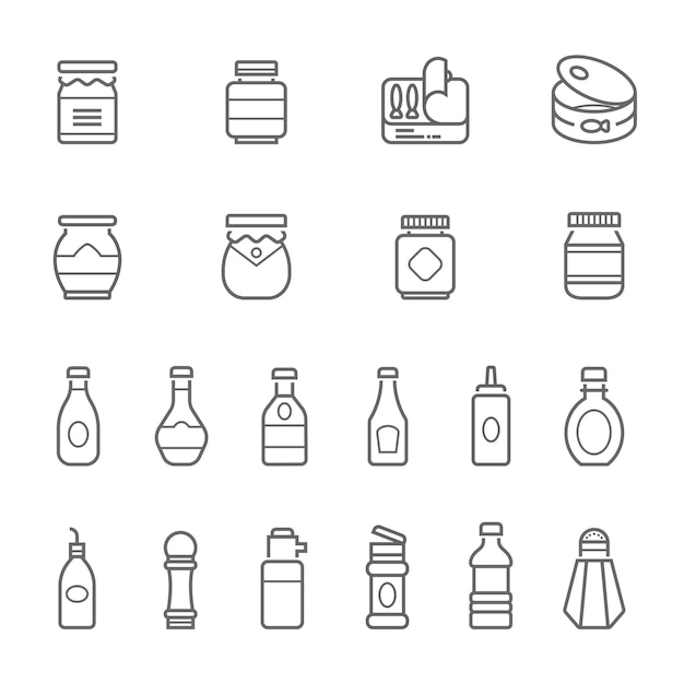 Ilustración vectorial de ketchup y condimentos con icono de conjunto de líneas