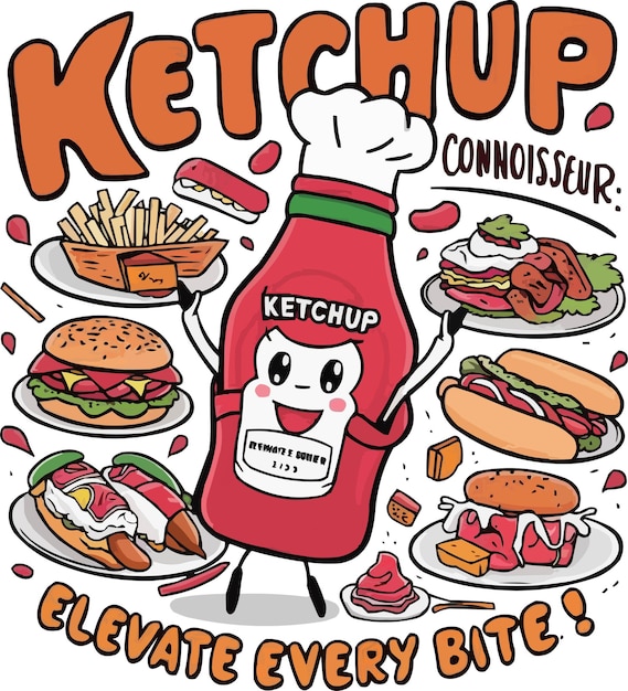 Ilustración vectorial un ketchup de pie con comida rápida genera Ai