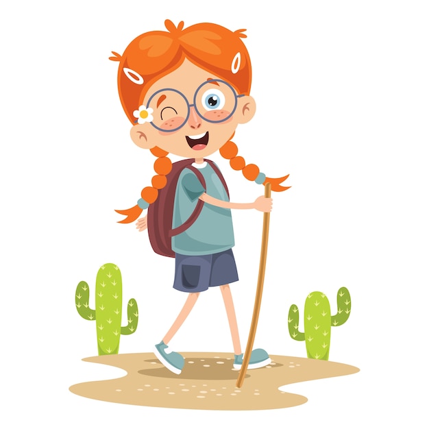 Ilustración vectorial de kid trekking