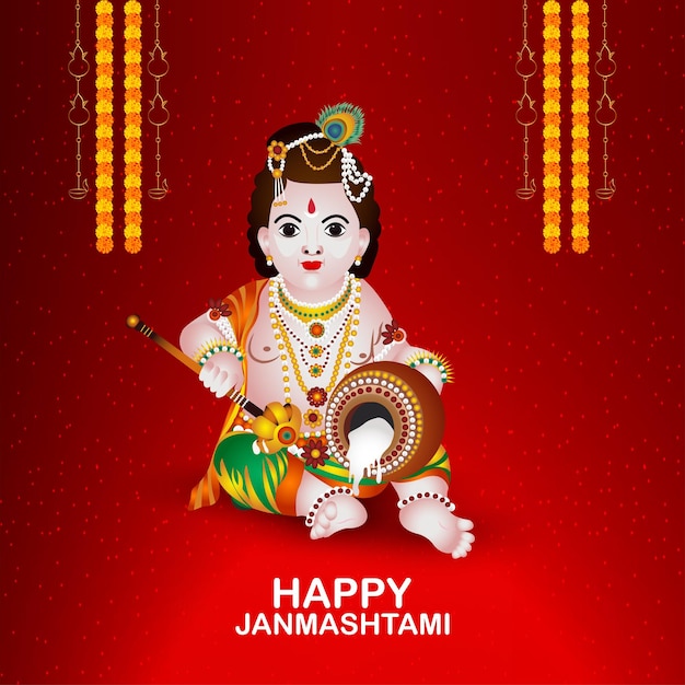 Ilustración vectorial de krishan janmashtami con saludo dahi handi