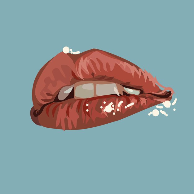 Ilustración vectorial labios femeninos sobre un fondo azul.