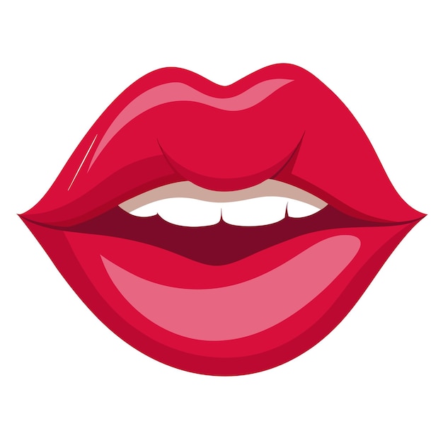 Ilustración vectorial de labios rojos brillantes para proyectos de maquillaje de belleza y diseño de moda
