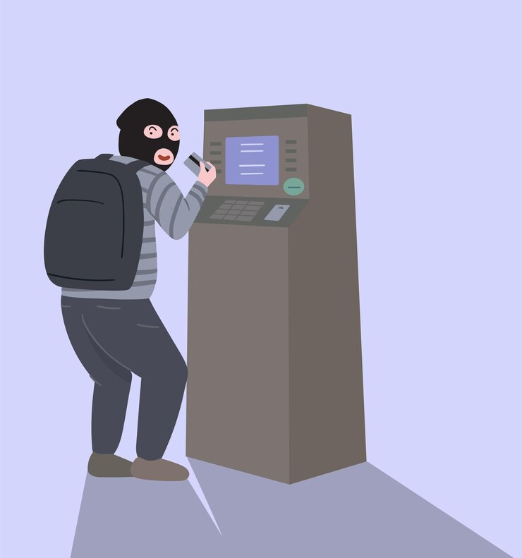 Vector ilustración vectorial ladrones uso criminal atm