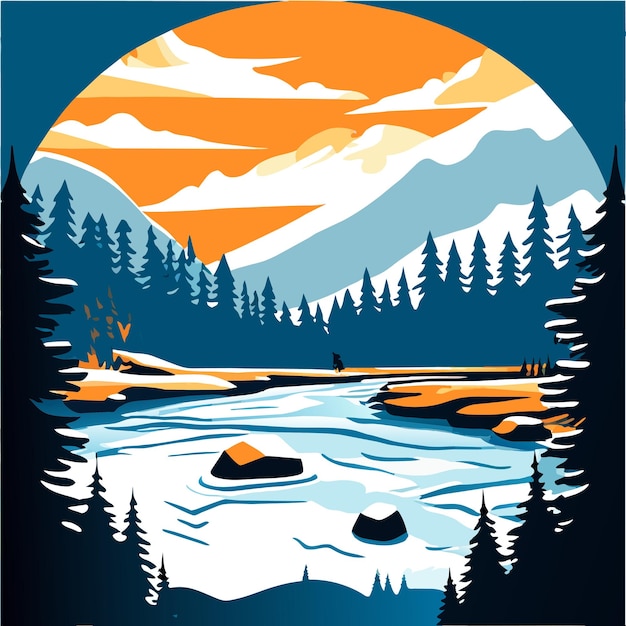 Ilustración vectorial de un lago congelado en invierno