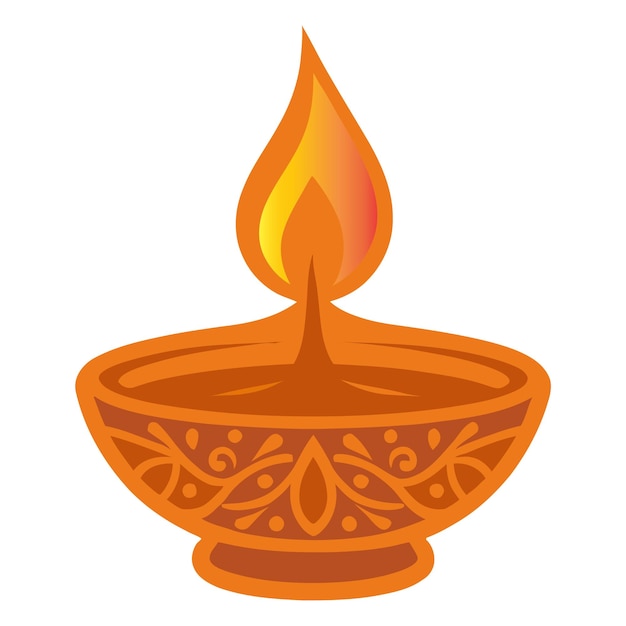 Ilustración vectorial de la lámpara de aceite de Diwali en fondo blanco