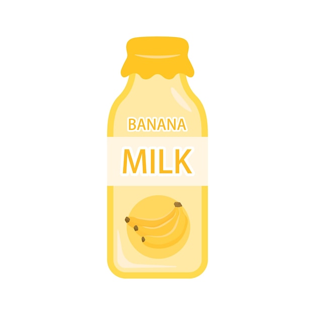 Vector ilustración vectorial de leche de plátano en botella de vidrio la leche de banana es una bebida deliciosa