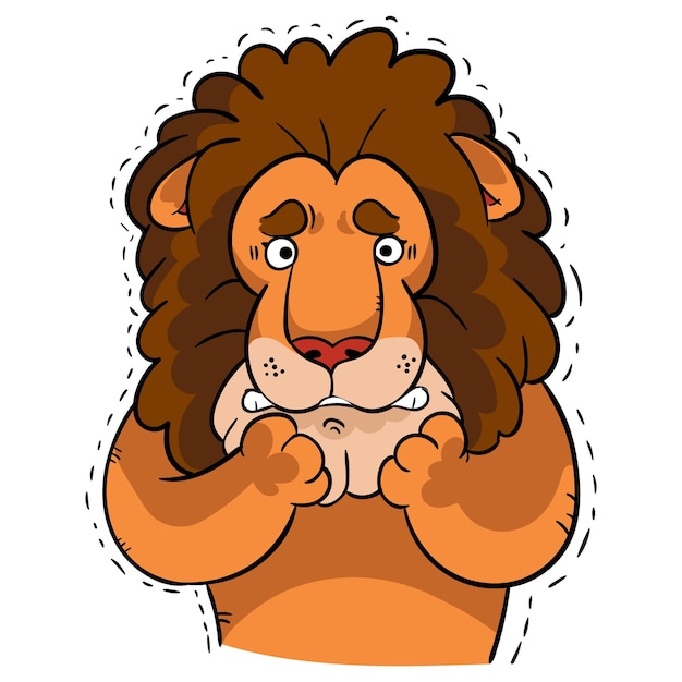 Ilustración vectorial del león de dibujos animados que tiembla