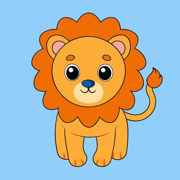 Ilustración vectorial de león lindo Clipart de dibujos animados y diseño de arte de líneas Vector de león encantador