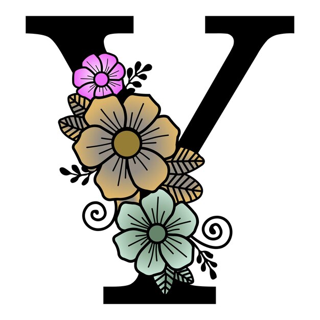 Ilustración vectorial de la letra floral Y del monograma
