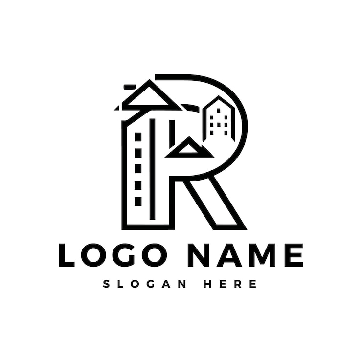 Vector ilustración vectorial de la letra inicial moderna r del logotipo de bienes raíces