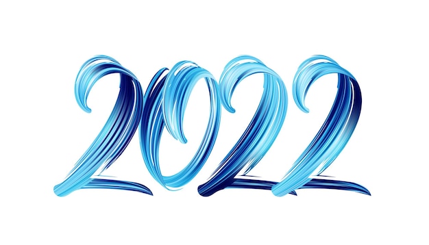 Ilustración vectorial: Letras de pintura de color azul de trazo de pincel dibujado a mano de 2022. Feliz año nuevo