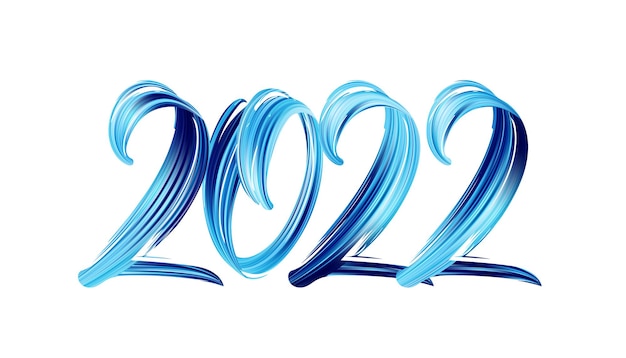 Ilustración vectorial: letras de pintura de color azul de trazo de pincel dibujado a mano de 2022. feliz año nuevo