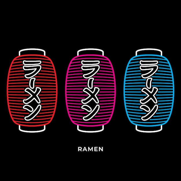 Ilustración vectorial letrero de neón de farol de papel japonés. utilizado en el restaurante de ramen con letrero moderno.