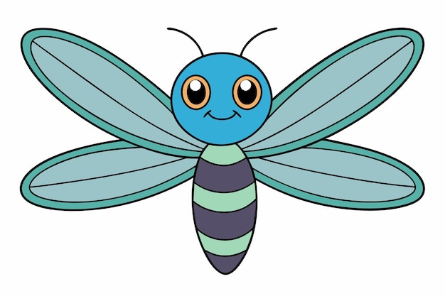 Ilustración vectorial de libélula linda Diseño de clipart de arte de línea de dibujos animados