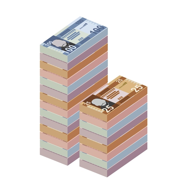Ilustración vectorial de la libra sudanesa del sur Conjunto de dinero de Sudán del sur Paquete de billetes