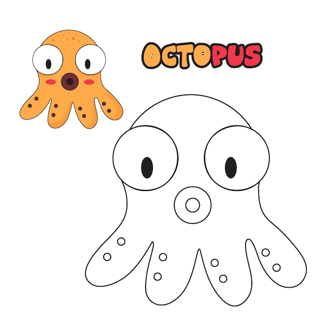 Ilustración vectorial libro de colorear pulpo de colorear animal de dibujos animados juego de clipart para nursery poste