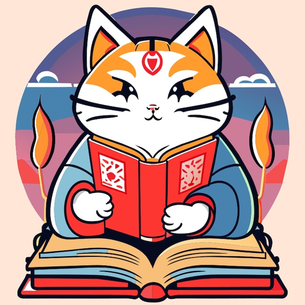 Ilustración vectorial del libro de kimono del autor del gato