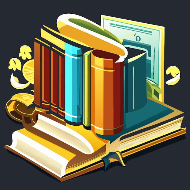 Vector ilustración vectorial de libros y dinero