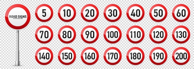 Ilustración vectorial del límite de velocidad de la señal de control de tráfico de la colección de señales de tráfico