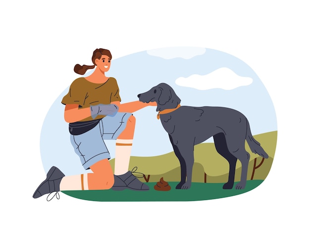 Ilustración vectorial de limpieza de excrementos de perros cartel para desechos de mascotas limpia limpieza al aire libre de caca de cachorro