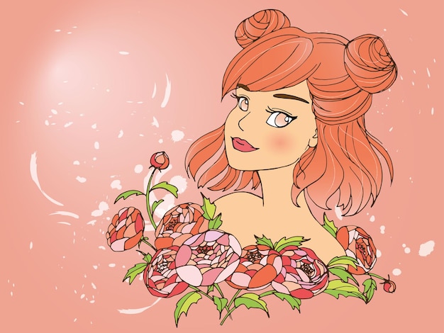 ilustración vectorial con linda chica de dibujos animados