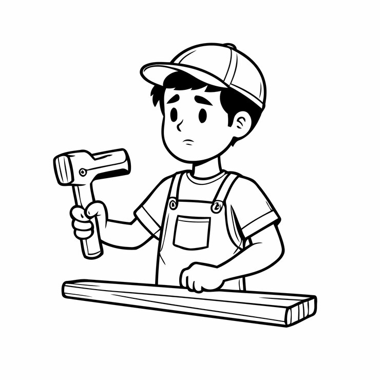 Vector ilustración vectorial linda dibujada a mano por carpenter para niños página de colorear