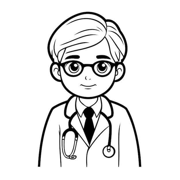 Vector ilustración vectorial linda dibujo del doctor para niños página de colorear