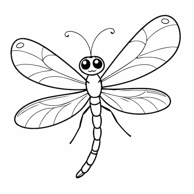 Vector ilustración vectorial linda dibujo de dragonfly para página de colorear