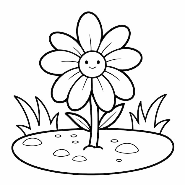 Ilustración vectorial linda dibujo de flores para niños página de colorear